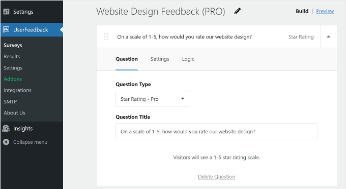 เทมเพลต Website Design Feedback Pro มีลักษณะอย่างไรบน UserFeedback What the Website Design Feedback Pro template looks like on UserFeedback