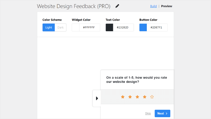 เครื่องมือแก้ไขวิดเจ็ตแบบสำรวจ UserFeedback UserFeedback survey widget editor