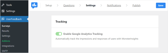 เปิดใช้งานการติดตาม Google Analytics บน UserFeedback Enabling Google Analytics tracking on UserFeedback