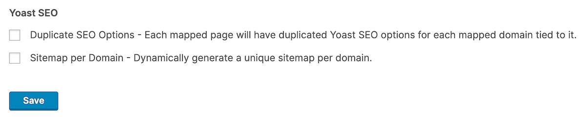 Configurações do Yoast do sistema de mapeamento de domínio
