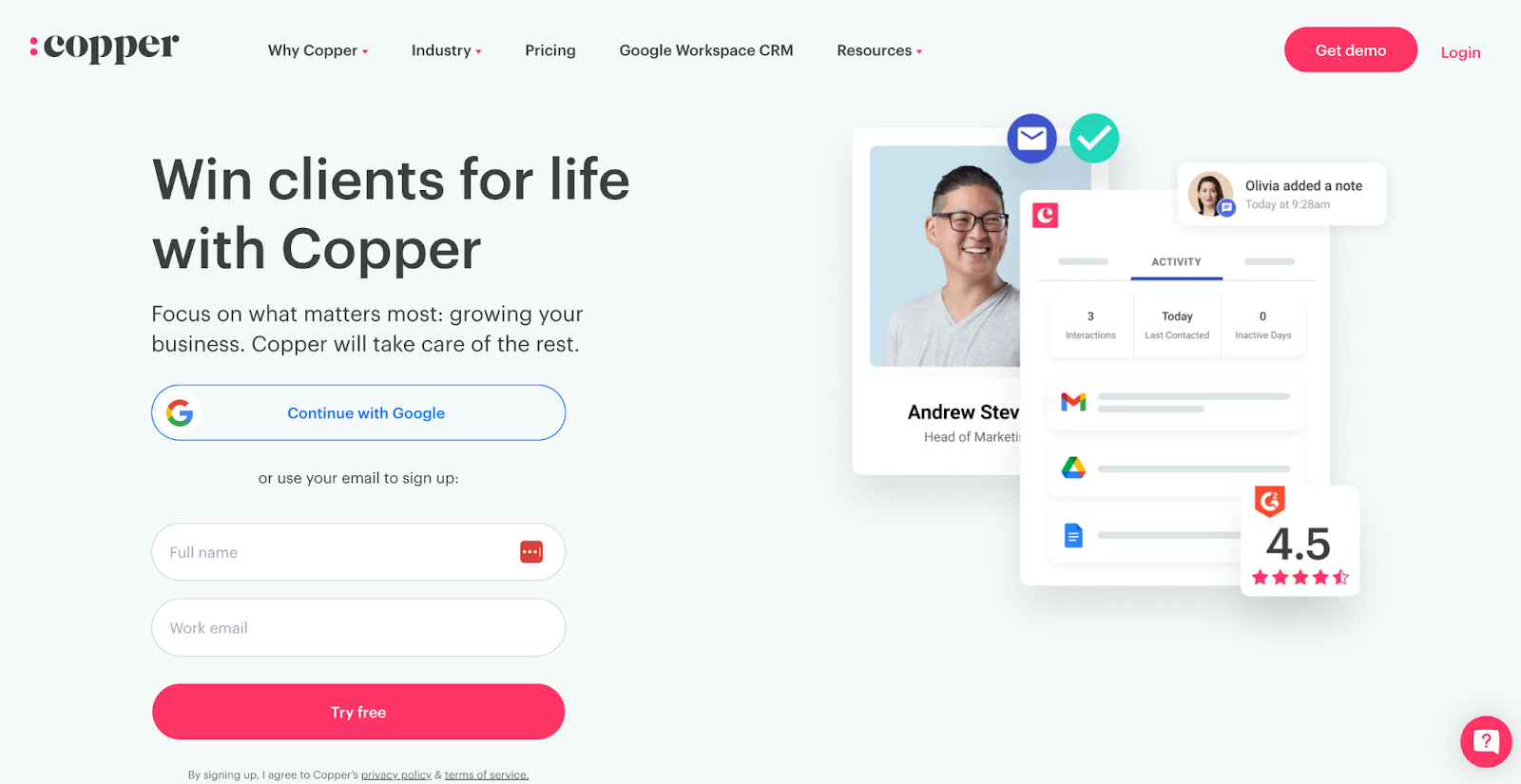 Copper se deosebește printr-o integrare nativă în Google Workspace, cunoscut anterior ca G Suite.