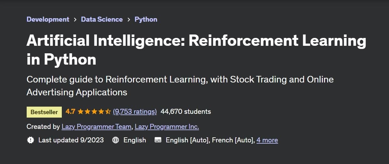 최고의 AI 강좌(Python의 강화 학습)