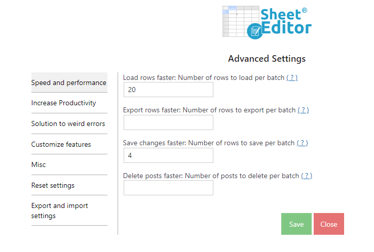 Configurazione dell'editor di fogli wp: modifica in blocco in WooCommerce