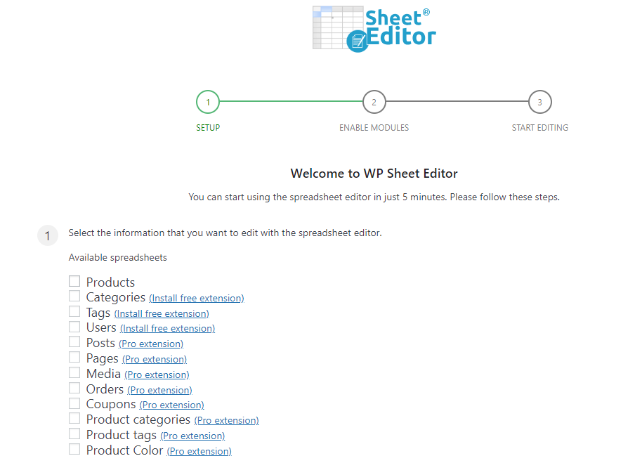 Configurazione dell'editor di fogli wp: modifica in blocco in WooCommerce