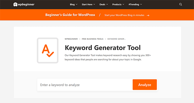 Strumento per la generazione di parole chiave Keyword generator tool