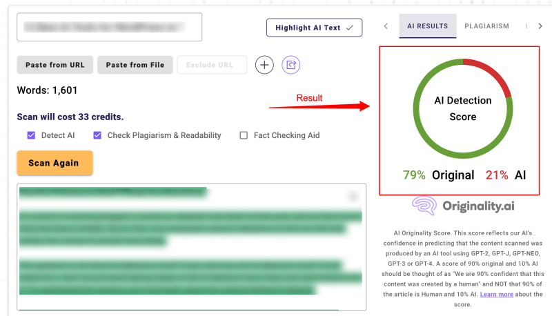 AI-detecție-rezultat-originalitate-ai 2 originality.ai-results