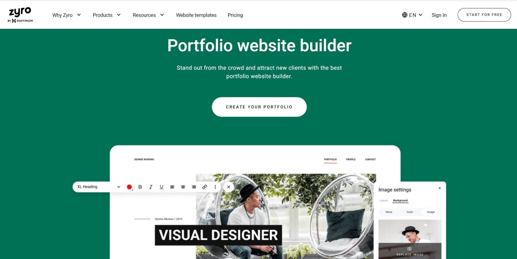 Zyro - Cel mai bun constructor de site-uri web de portofoliu