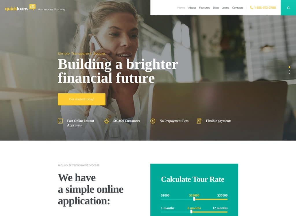 QuickLoans - ローン会社と銀行ビジネスの WordPress テーマ