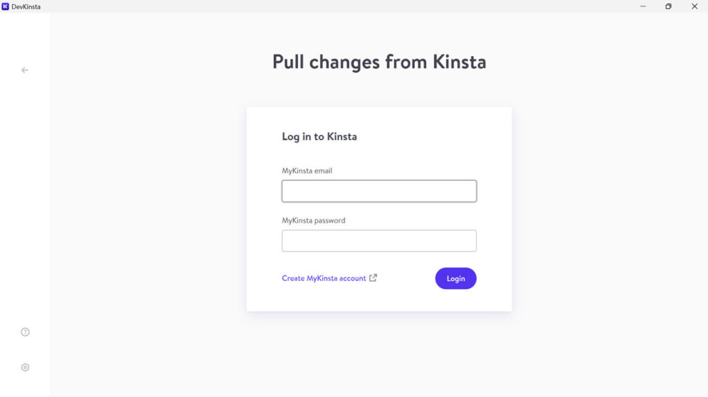 connectez-vous au compte Kinsta pour utiliser la synchronisation