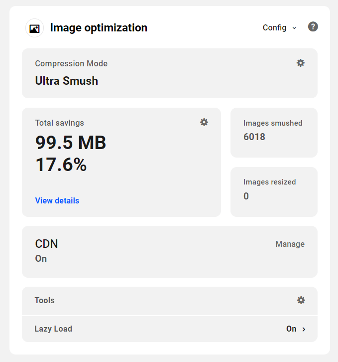 Le Hub : Onglet Performances - Panneau d'optimisation d'image.