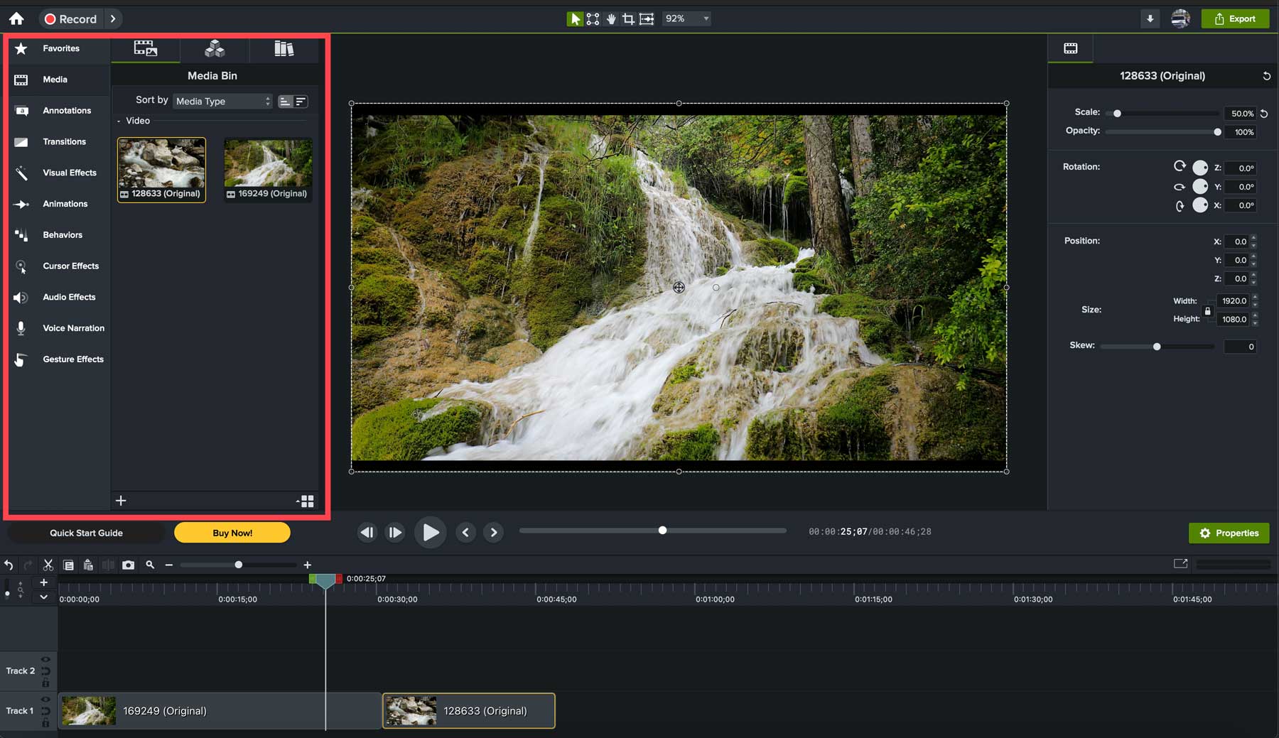 Barra degli strumenti Camtasia