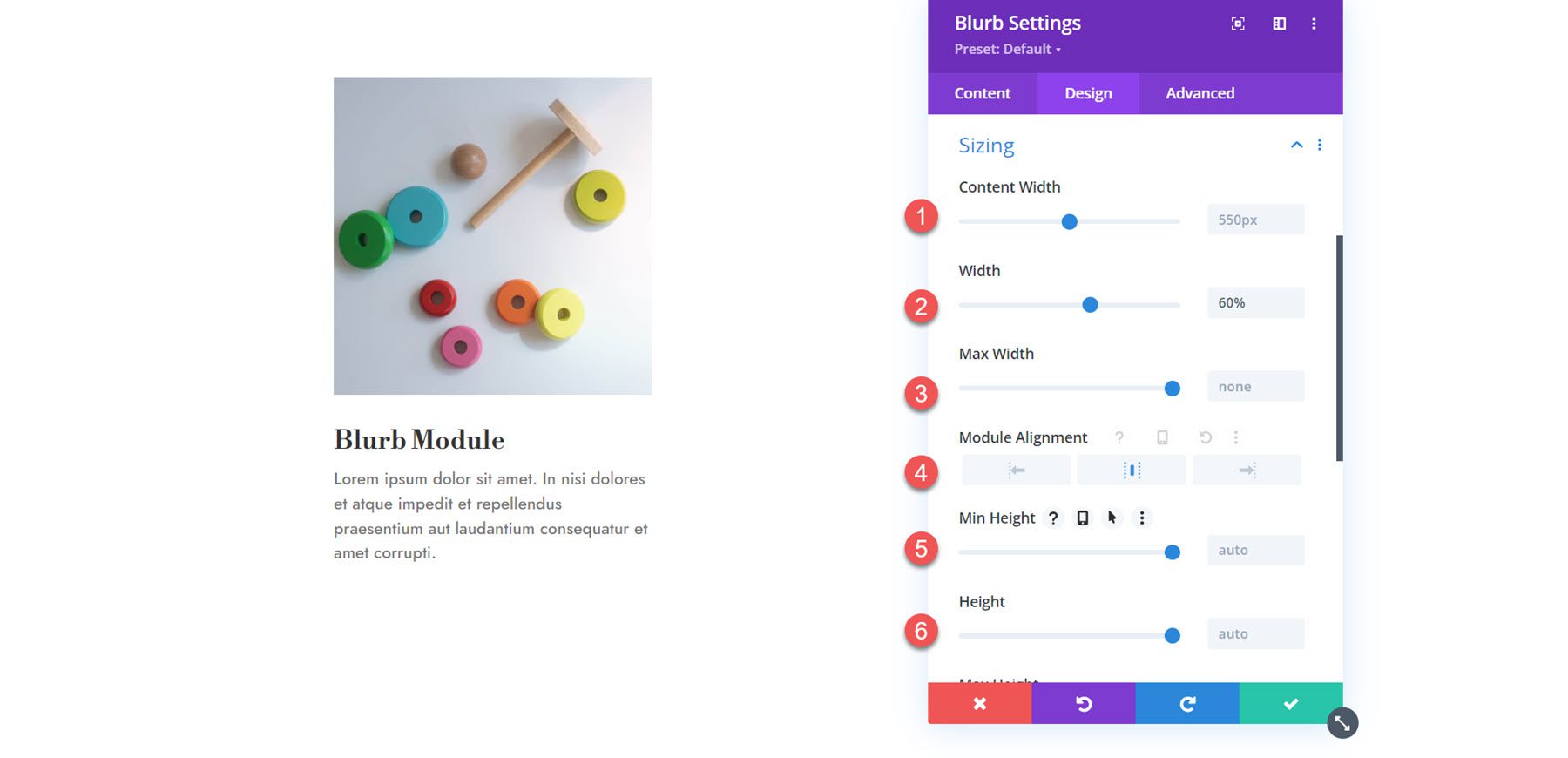 Tamaño del módulo Divi Blurb