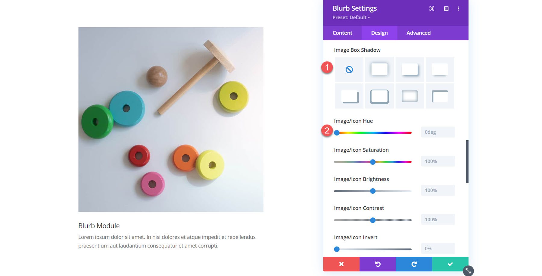 Sombra del cuadro de imagen del módulo Divi Blurb