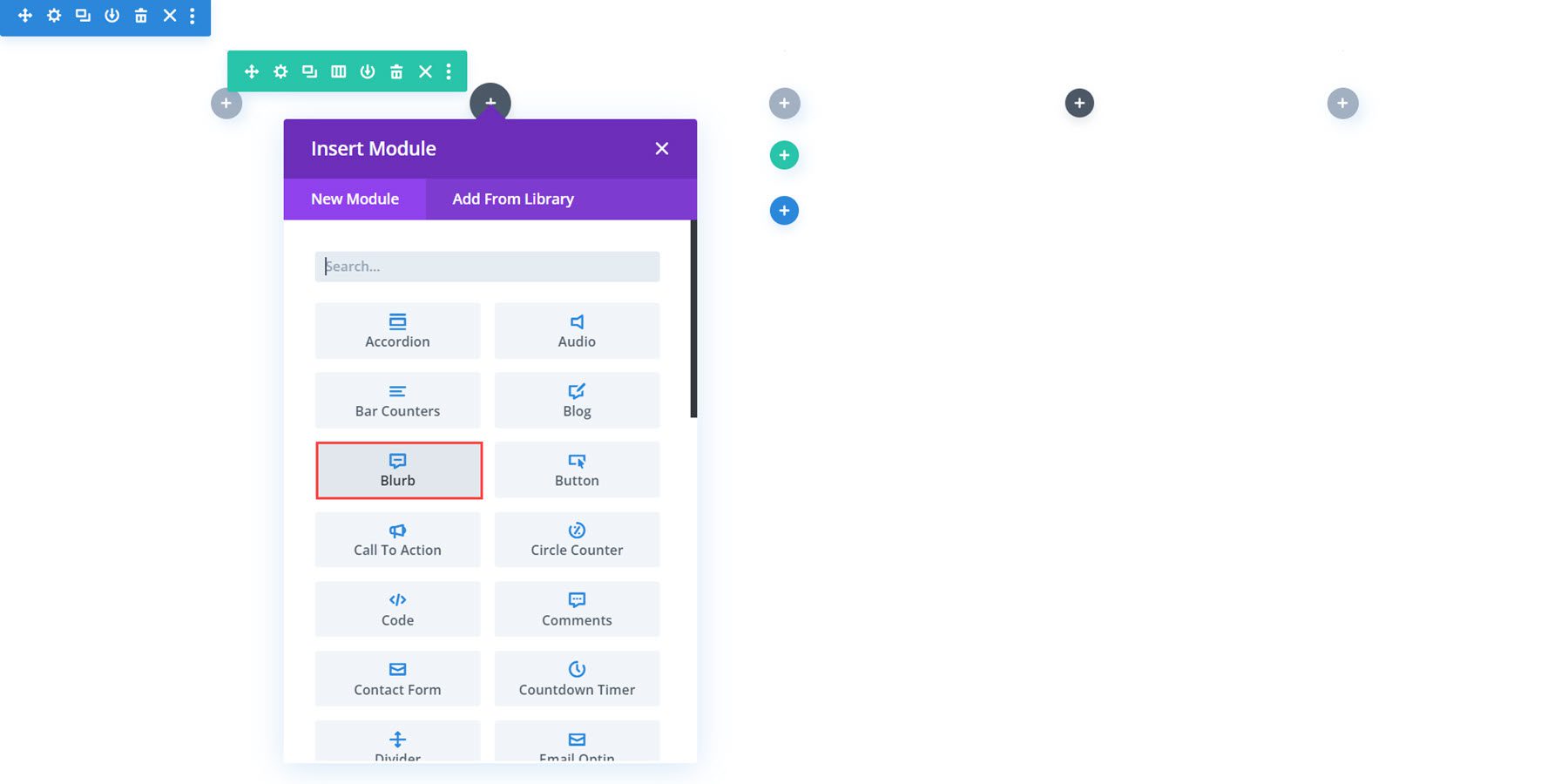 Módulo Divi Blurb Agregar módulo