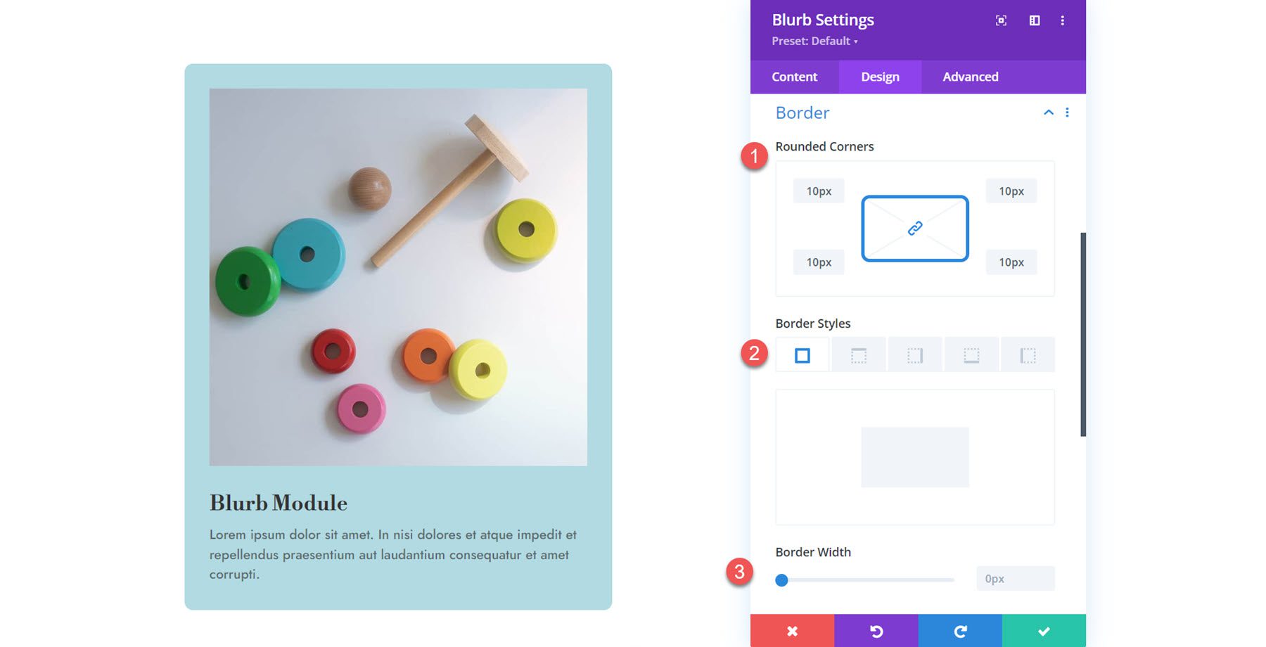 Borde del módulo Divi Blurb