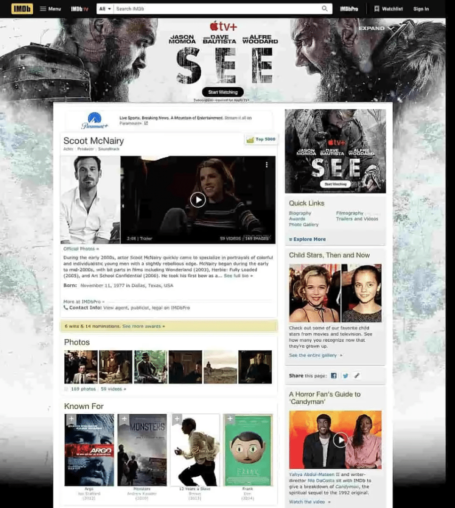 Aspectul aglomerat al IMDb (Sursă)