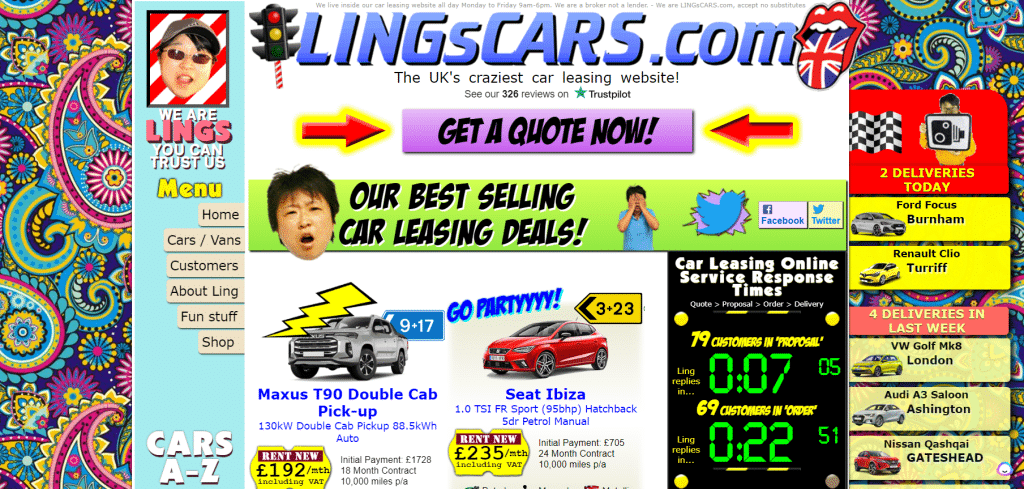 Schauen Sie sich eine bewusst gestaltete Autoleasing-Website an, die zu viele Informationen bietet (Quelle)
