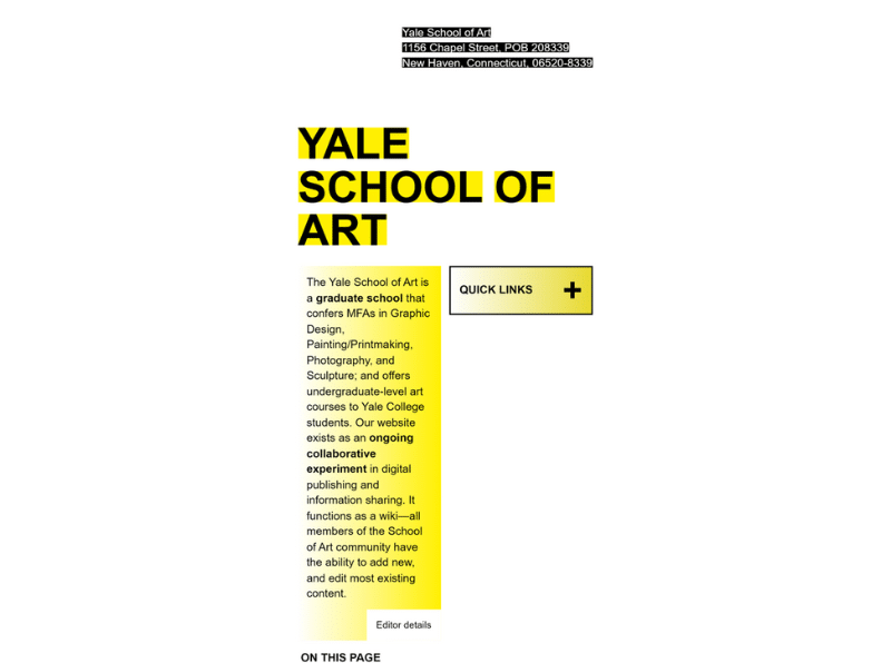 Przykład z Yale School of Art (źródło)