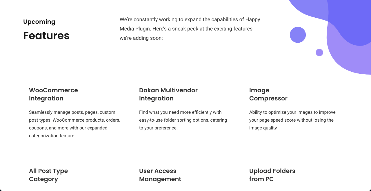 Faceți cunoștință cu HappyMedia: Managerul de fișiere media WordPress suprem 5 Upcoming features of HappyMedia