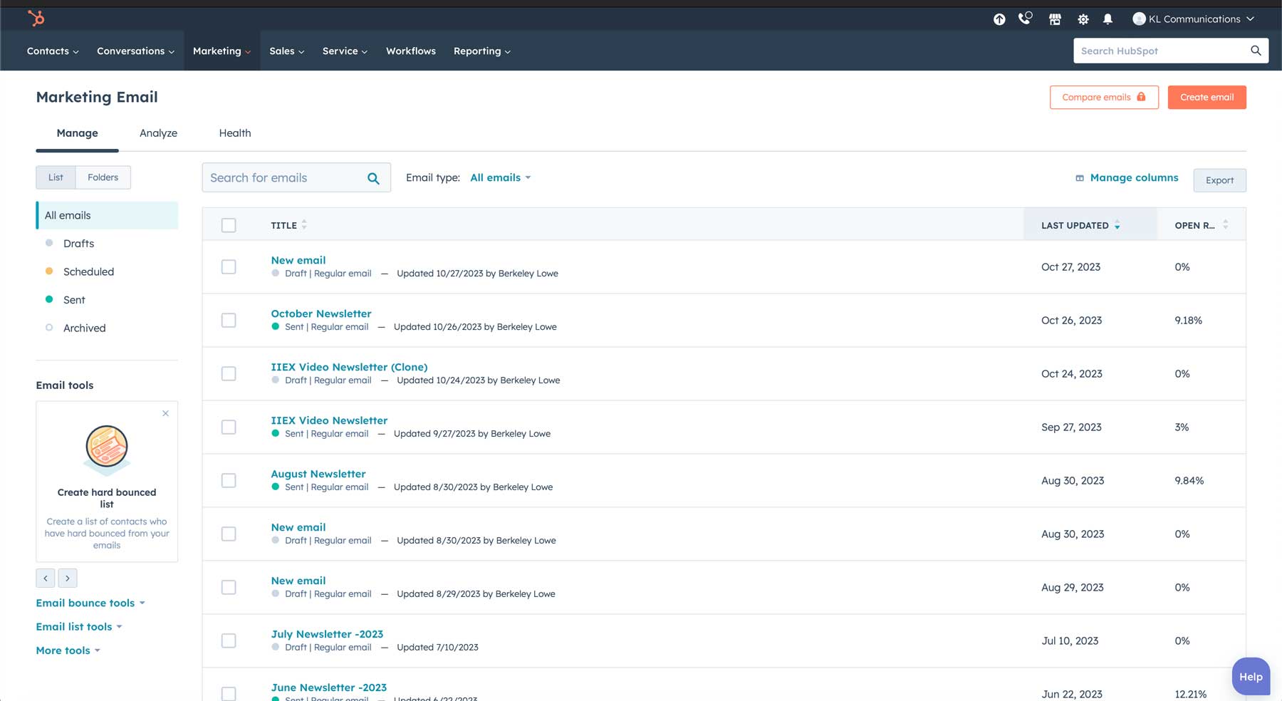 HubSpot 電子メール キャンペーン