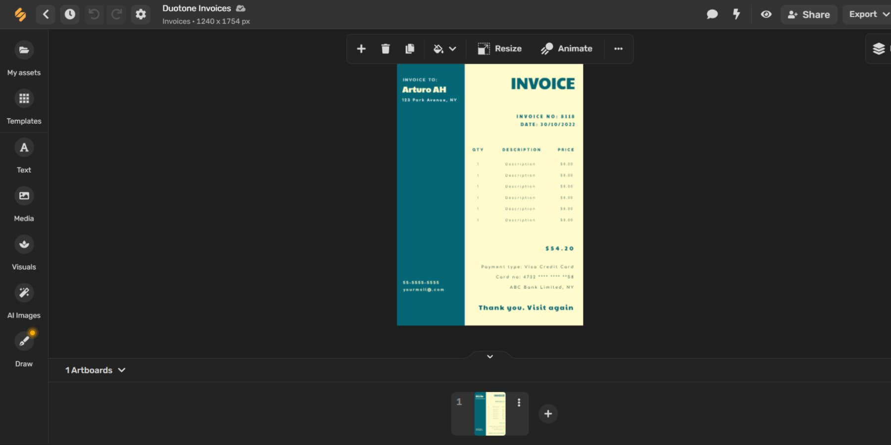 Uno screenshot di Invoice Maker di Simplified