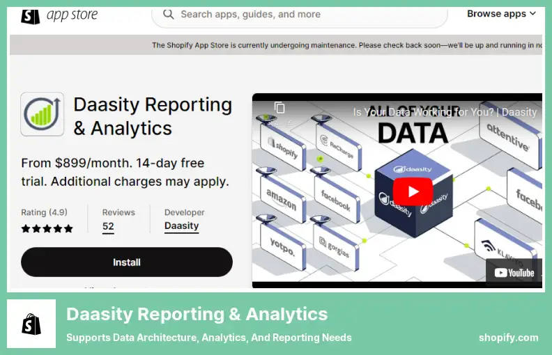 Daasity Reporting & Analytics: supporta l'architettura dei dati, l'analisi e le esigenze di reporting