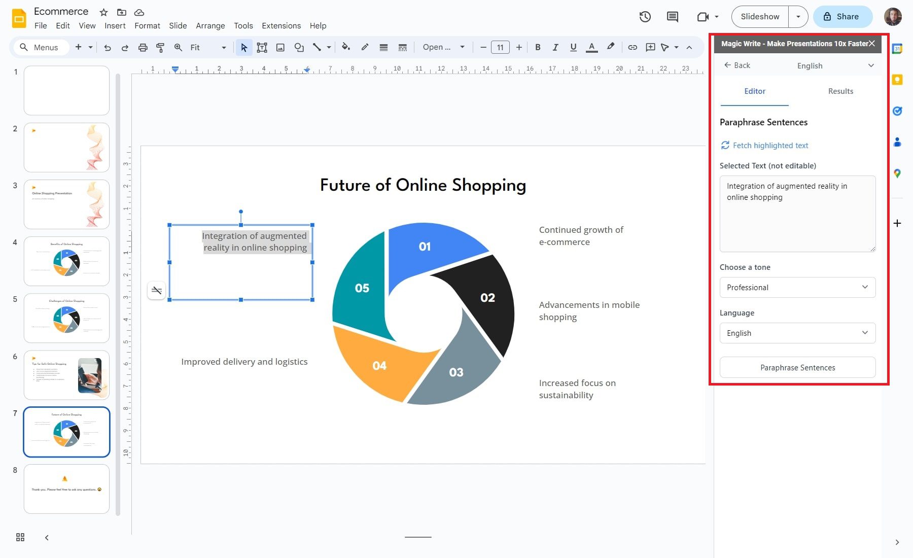 محرر إعادة صياغة Slidesai