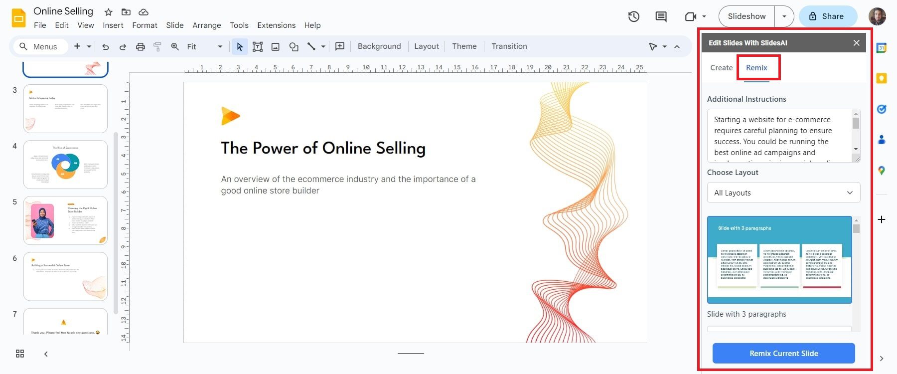 Slidesai ريمكس الشرائح