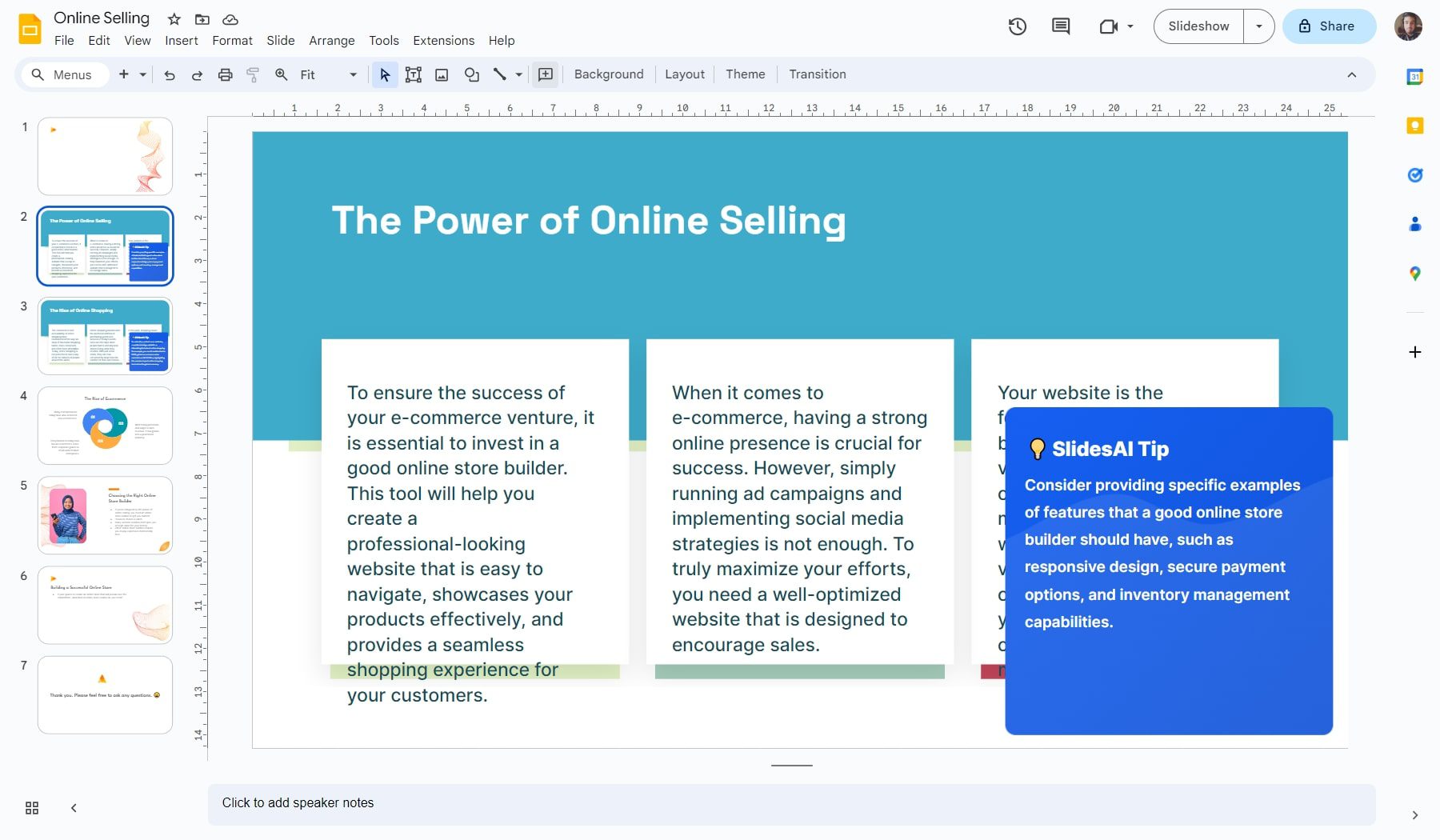 واجهة المستخدم Slidesai