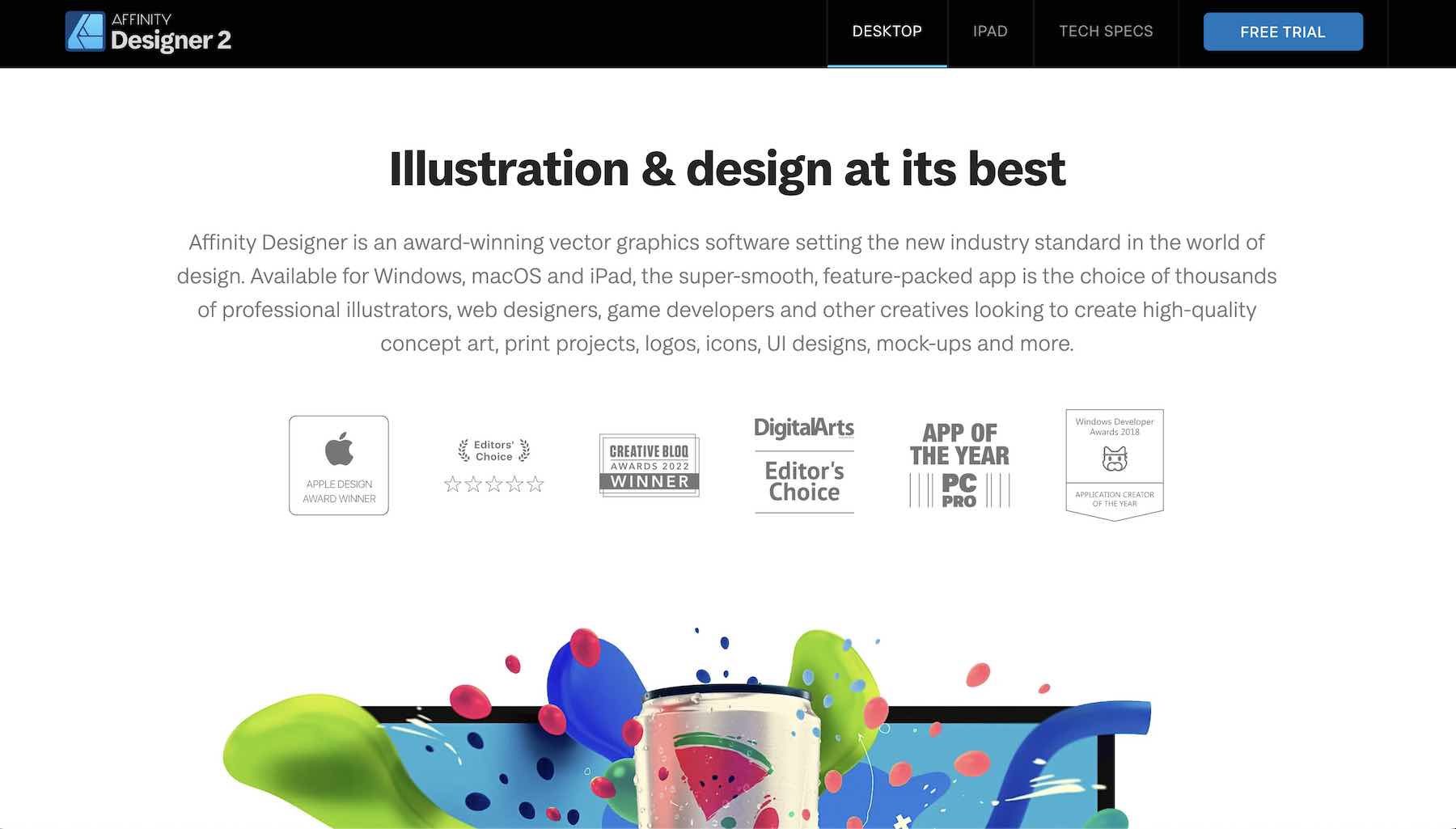 Tangkapan layar beranda Affinity Designer