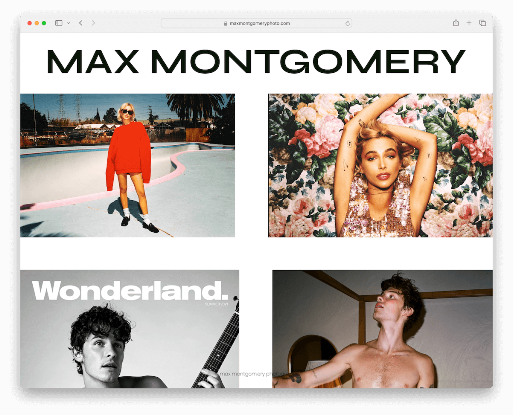 Exemplo de portfólio Wix de Max Montgomery
