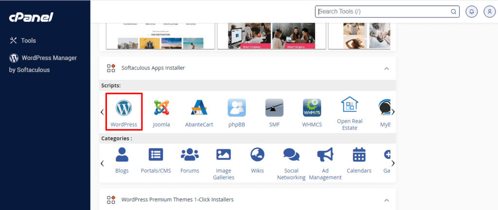 Ouvrez le programme d'installation de script WordPress