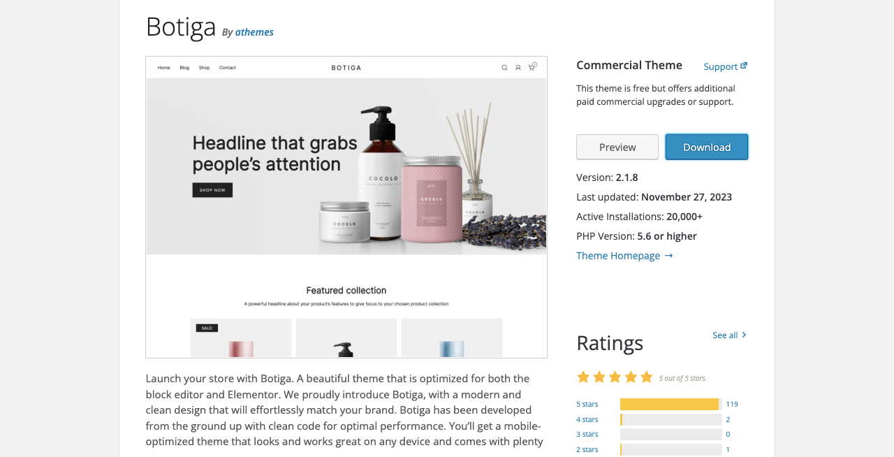 Cele mai bune 10 teme Elementor WooCommerce cu comparația 3 Botiga Theme for Elementor and WooCommerce
