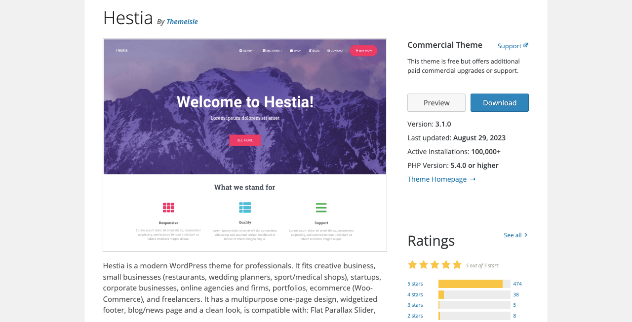 Cele mai bune 10 teme Elementor WooCommerce cu comparația 7 Hestia theme for Elementor and WooCommerce