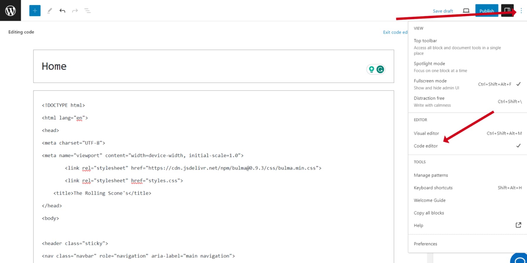 ChatGPT によって生成されたコードを含む WordPress のコード編集モードのスクリーンショット