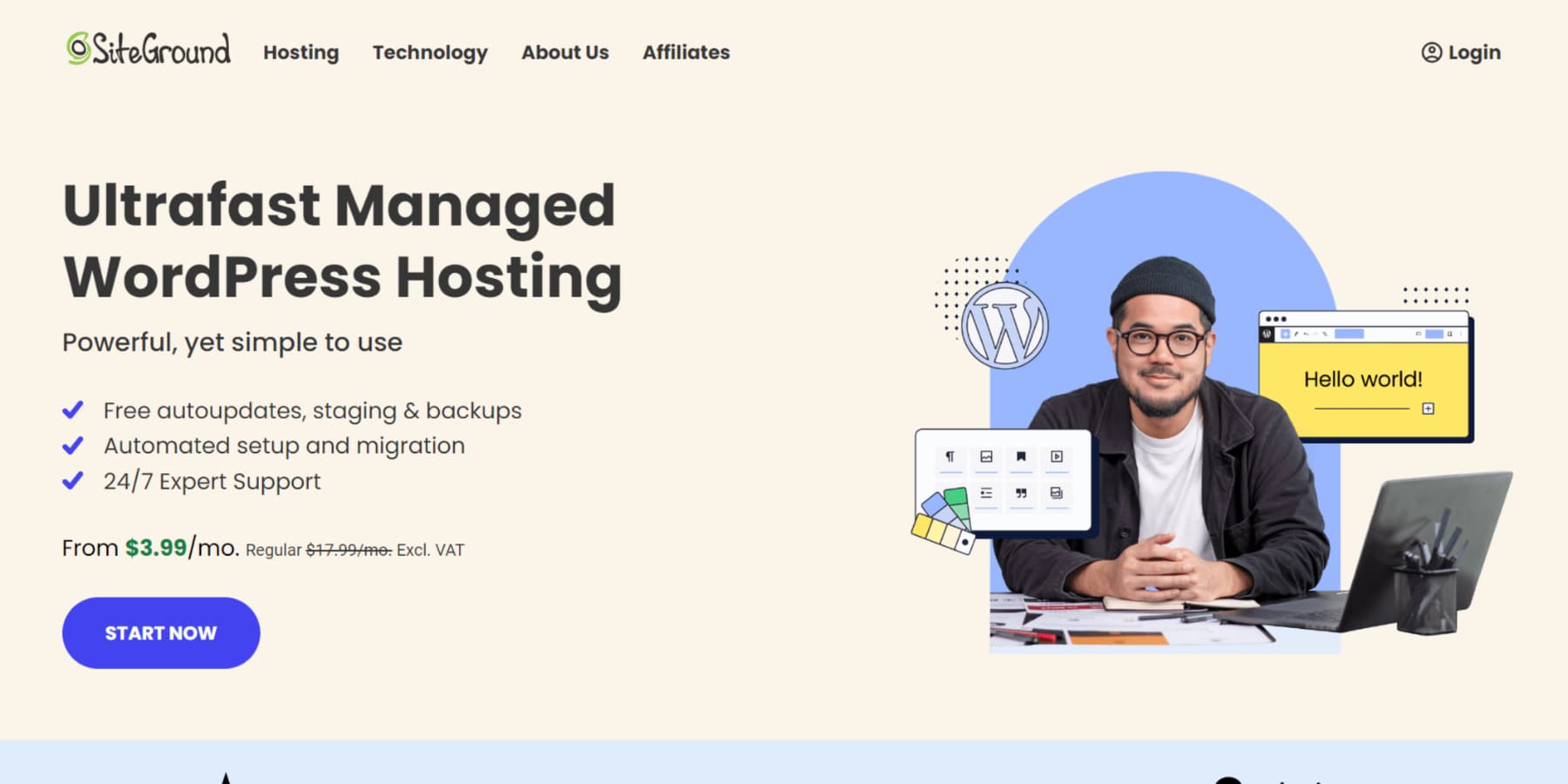 Siteground の WordPress サービス ホームページのスクリーンショット