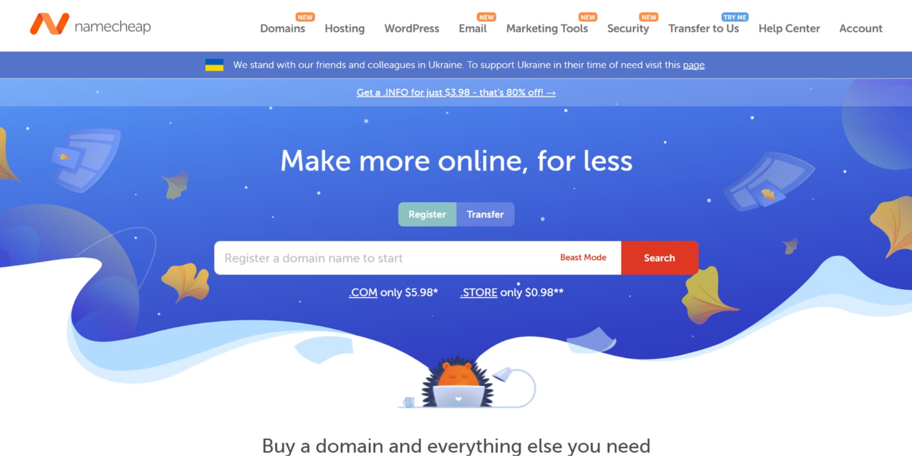 Namecheap のホームページのスクリーンショット