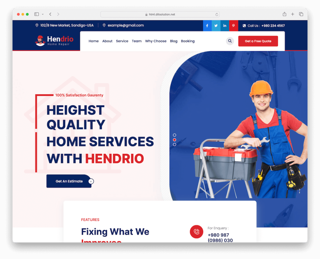Modello di sito web tuttofare di hendrio