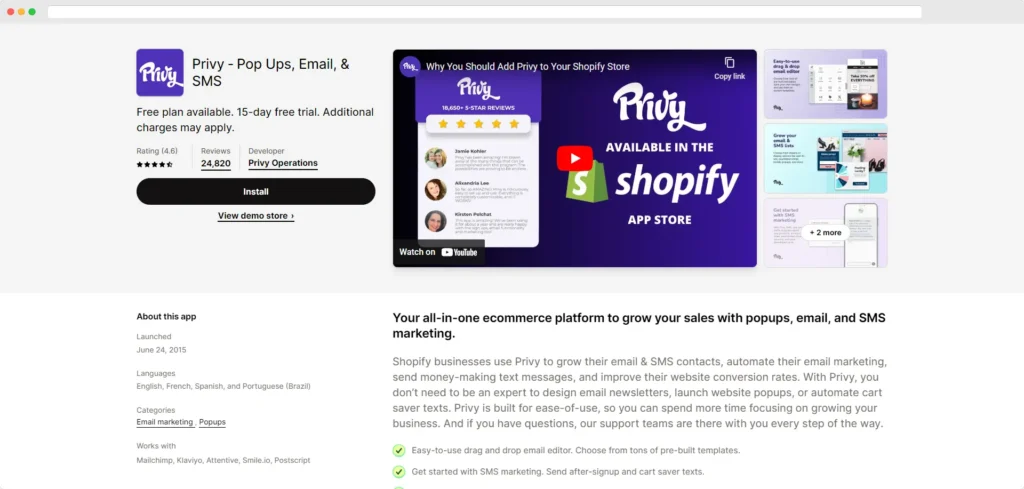 Privy: popup, e-mail e SMS