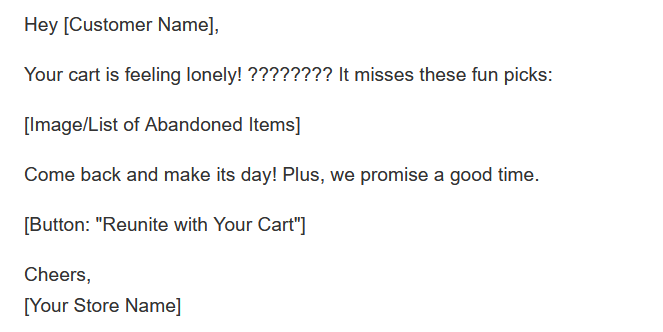 Modelos de e-mail de carrinho abandonado do Shopify - exemplo baseado em incentivos
