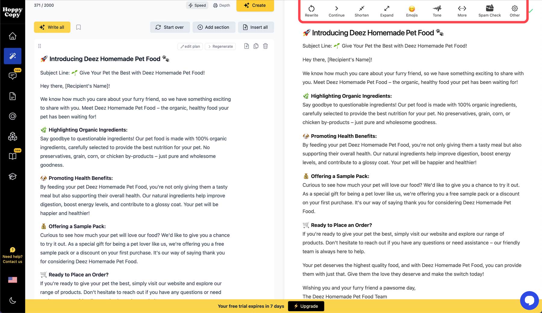 editar a sequência de e-mail do Hoppy Copy