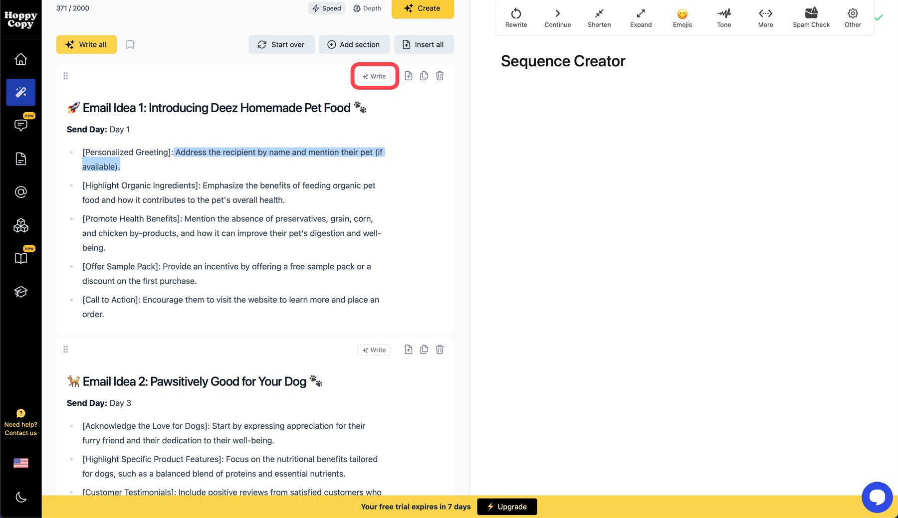 escreva um email