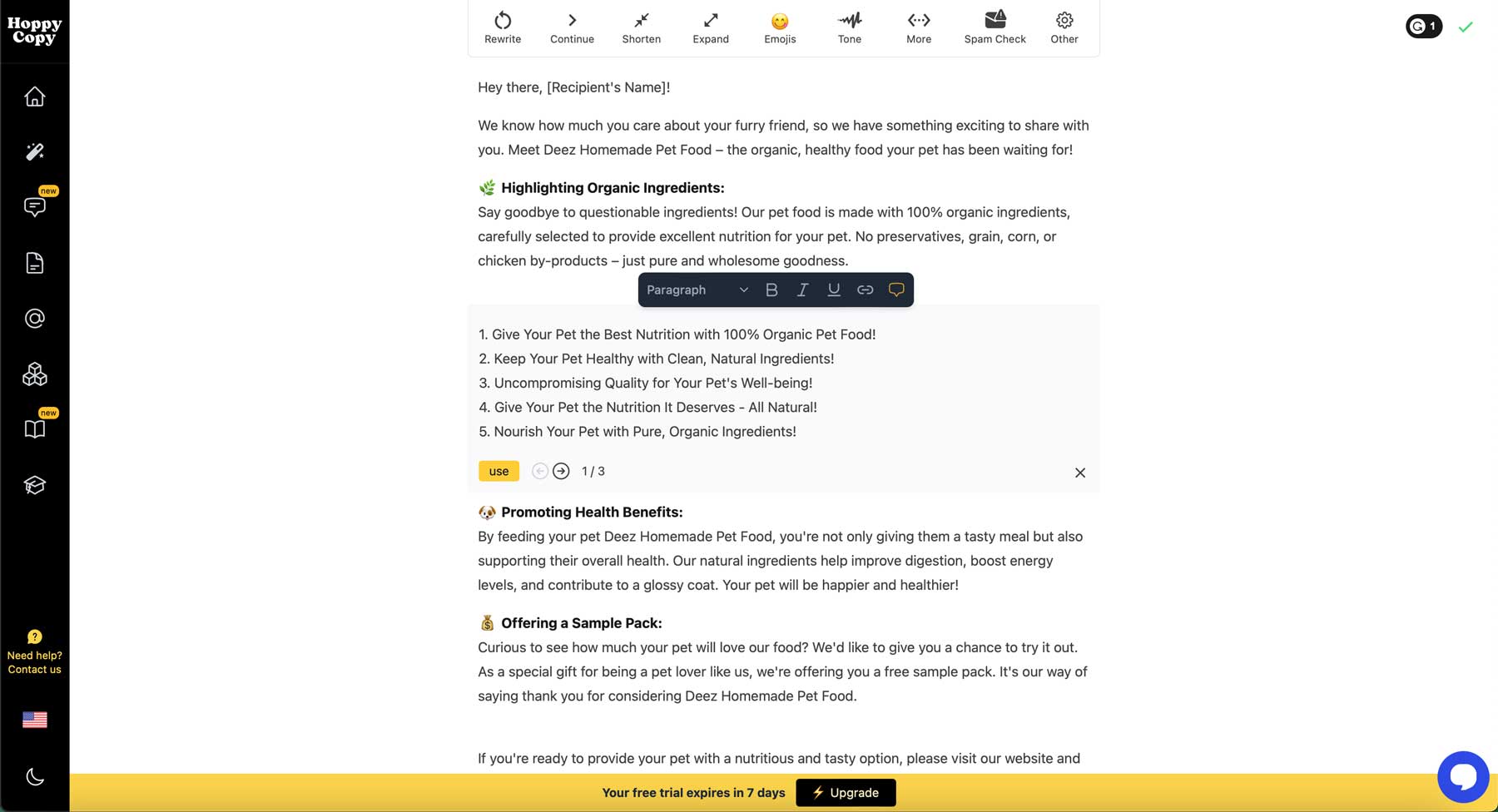 Editor Hoppy Copy AI