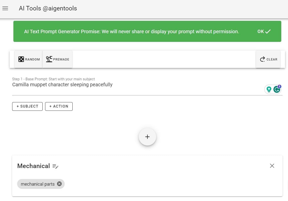 Interfaccia di prompt del generatore di prompt di testo AI