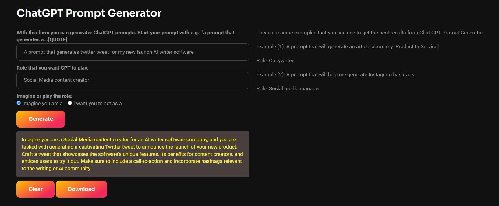 Generatore di prompt ChatX ChatGPT