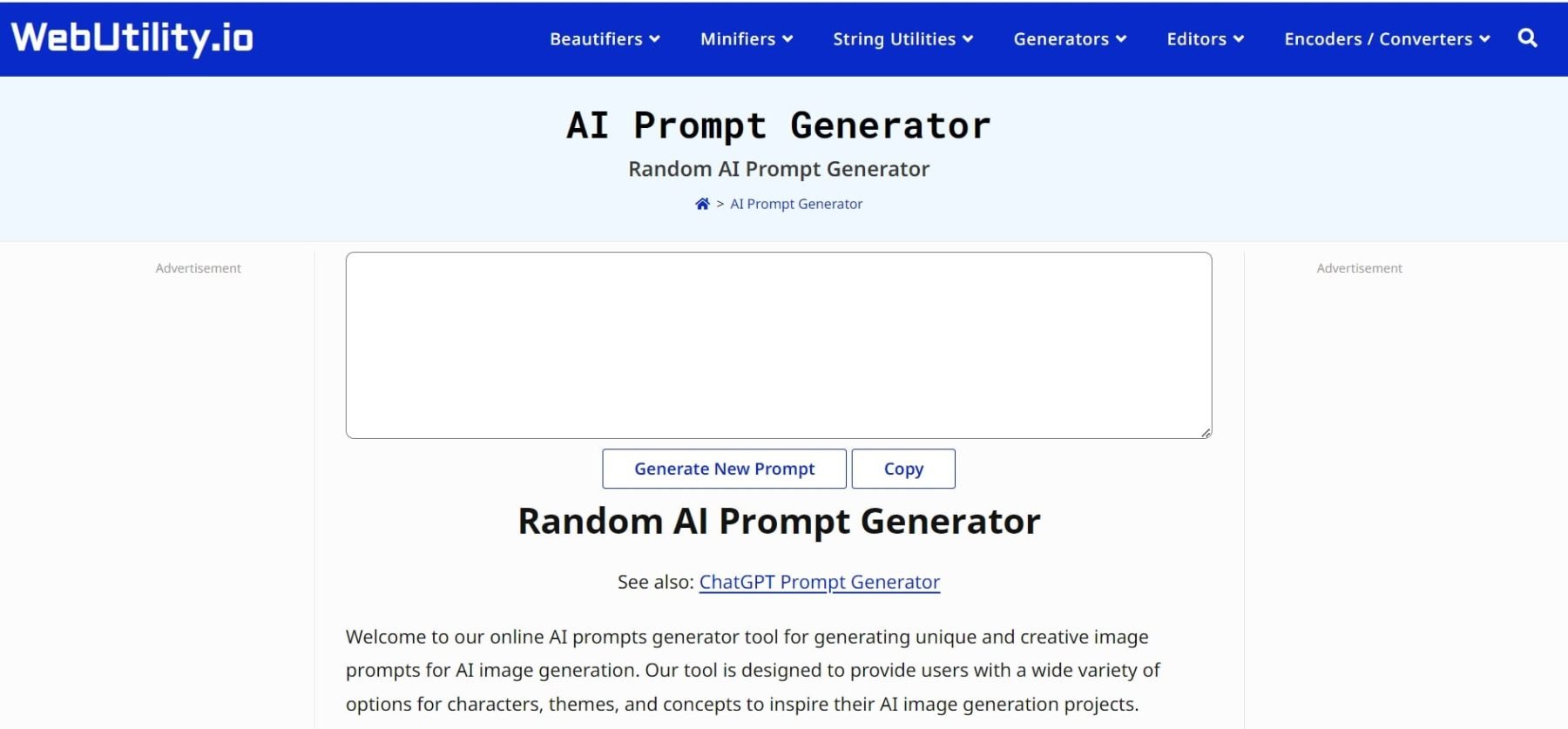 Webutility.io Sezione Hero Generatore di prompt
