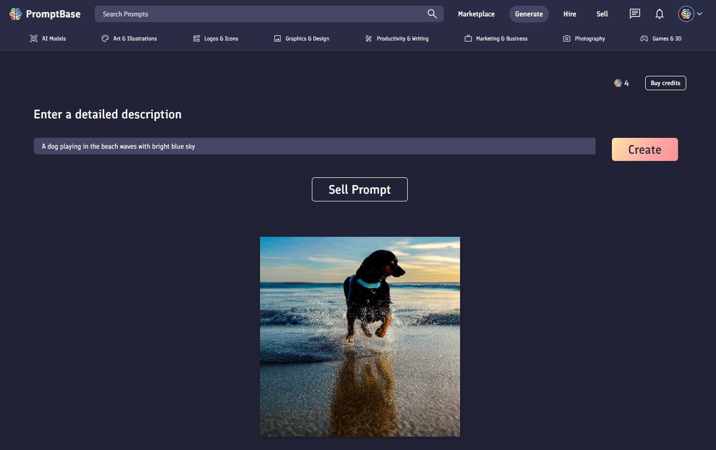 Generazione di prompt di esempio Promptbase