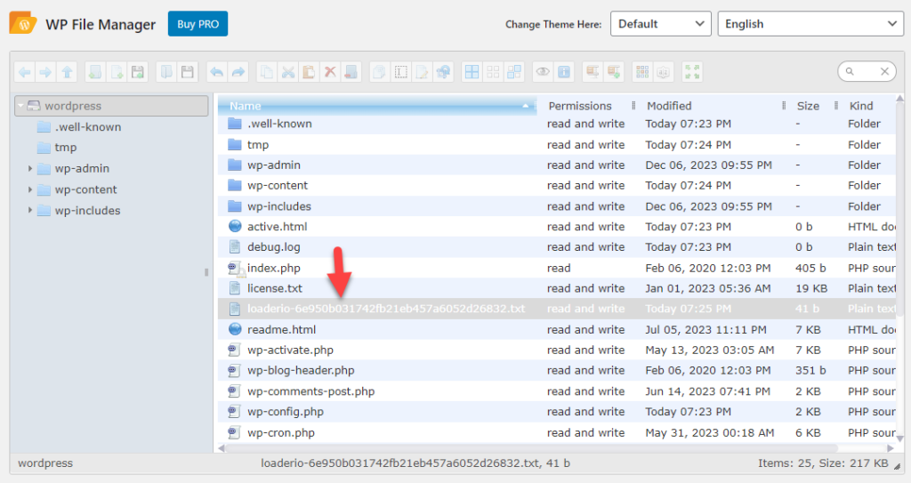 télécharger le fichier de vérification dans le dossier HTML public