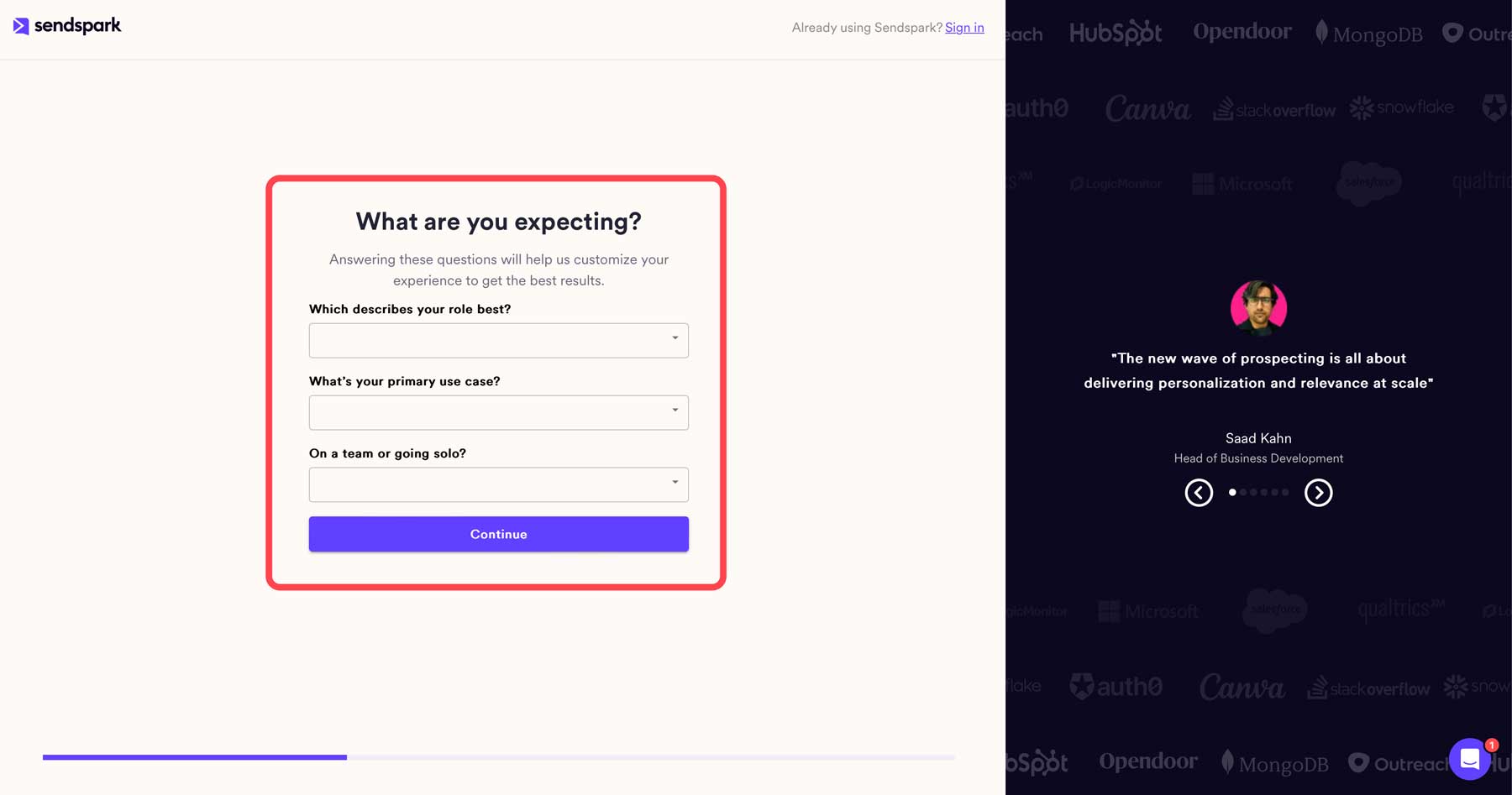 Questionario Sendspark