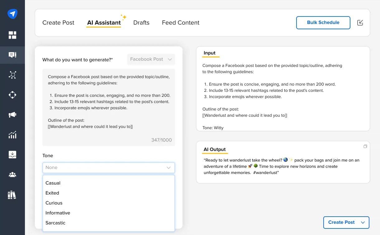 Assistant de rédaction de publications sociales IA